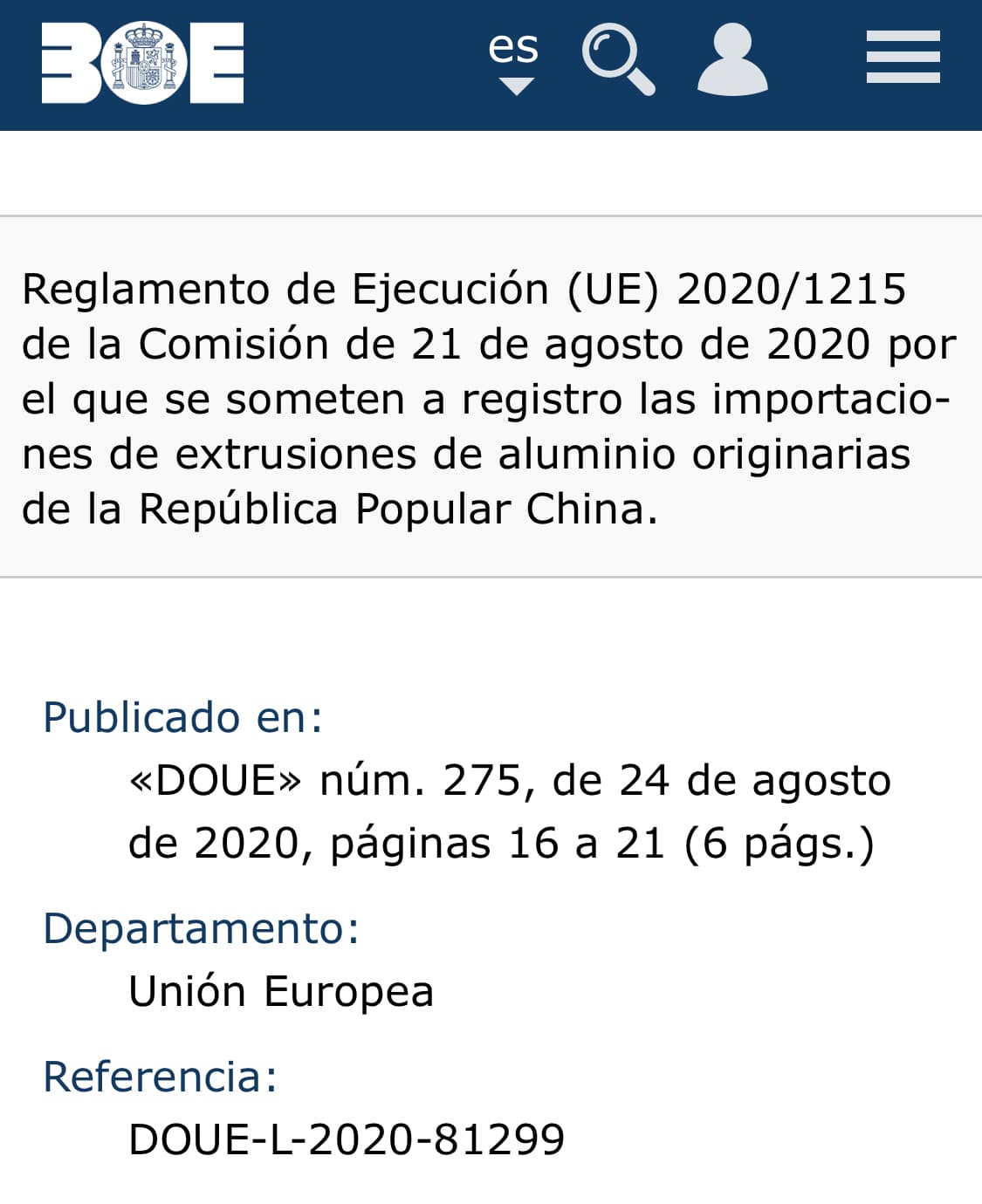 La Unión Europea impone aranceles a exportadores chinos de perfiles de aluminio.