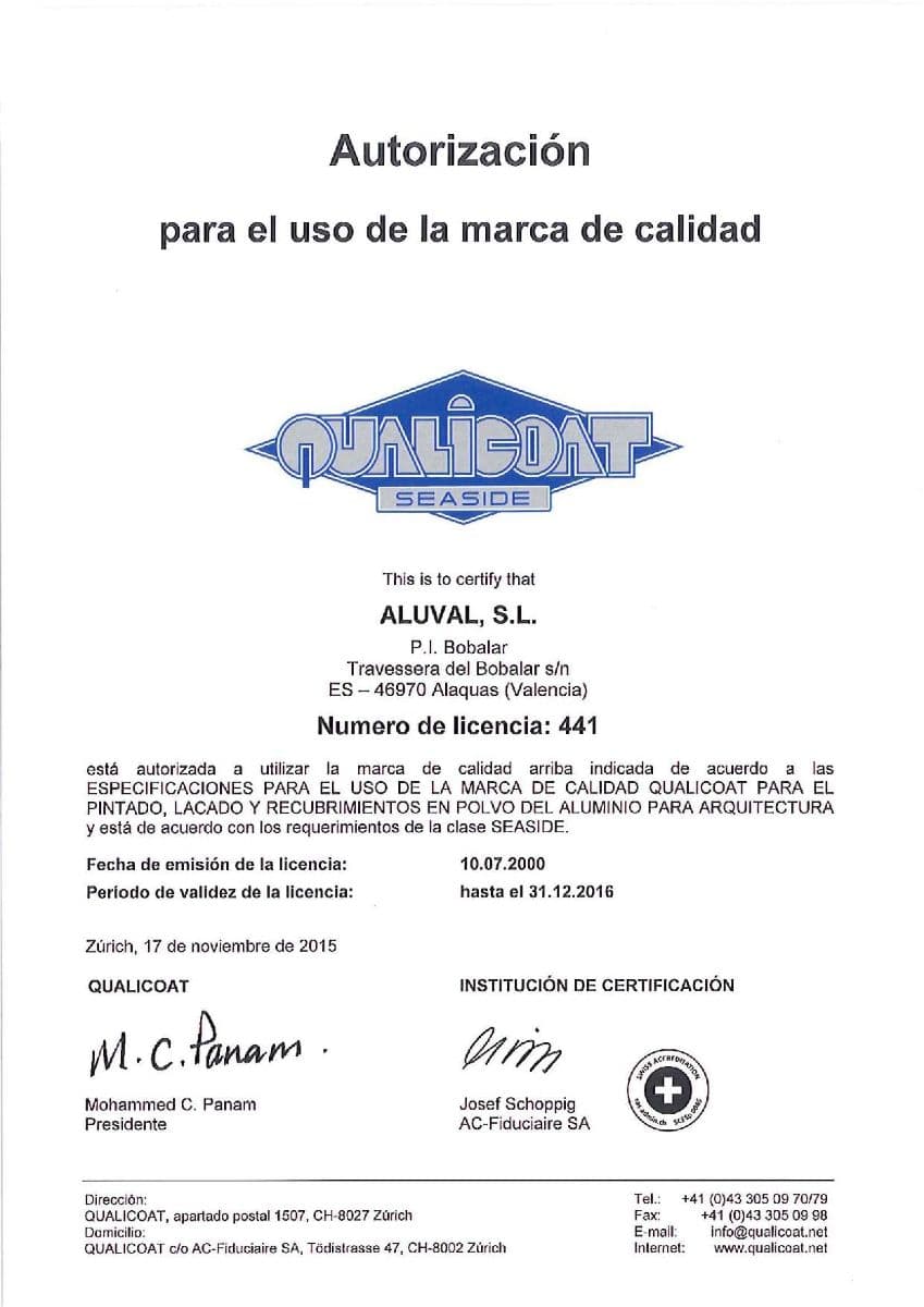 ALUVAL MANTIENE SU LICENCIA QUALICOAT 
